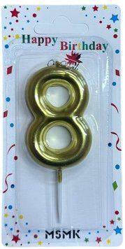 Свічка в торт цифра Золотиста " 8" 1шт 00000001073 фото