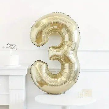 Кулька 80 см фольгована цифра золотиста "3" 1 шт 00000001549 фото